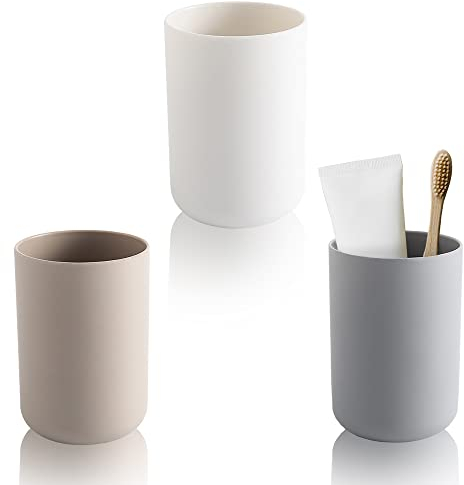 3Pcs Toothbrush Holder Plastic Cups, Simple Design Tumbler Drinking Cups Electric Toothbrush Makeup Brush Holder for Bathroom, 330ml Mouthwash Cup Portable for Travel Camping Tidy Bathroom Accessories
