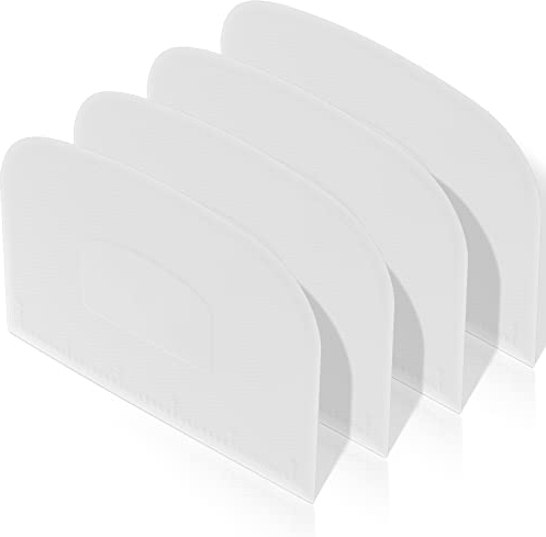 4 Pieces Plastic Dough Scraper with Scale Dough Cutter Bowl Bench Scraper Flexible Multipurpose Food Scraper Tool for Bread Cake Dough Fondant Icing Pastry Kitchen Baking, White