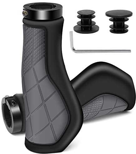 REETEE Fahrradgriffe Ergonomisch MTB Griffe Rutschfest Gummi Lenkergriffe Fahrrad, Fahrradlenkergriffe für 22.2 mm E-Bike, Trekkingrad, Mountainbike, Scooter Fahrrad Griffe (Grau)