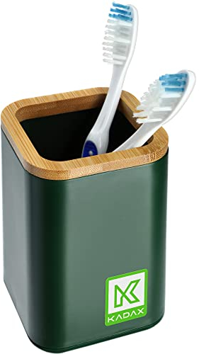 KADAX Badezimmerbecher, Zahnputzbecher in 6 Farben, Zahnbürstenhalter mit Bambusdetails, Mundspülbecher, Zahnpflegeutensilien für Badezimmer und Gäste-WC (Grün)