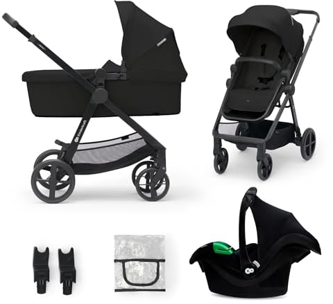 kk Kinderkraft NEWLY 3 in 1 Trio passeggino neonati, con Ovetto I-SIZE 40-75 cm, Carrozzina, TRAVEL SYSTEM, filtro UPF50+, Con Accessori, Pieghevole, Schienale regolabile, Nero