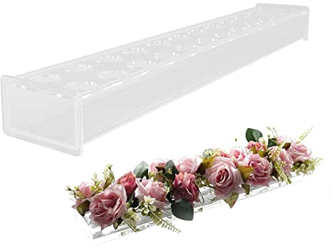 Vase de Fleurs Rectangulaire en Acrylique, 59cm Long Vase Rectangulaire en Acrylique Transparent à 24 Trous, Centre de Table Floral pour Table à Manger, pour Décoration d'intérieur ou de Mariage