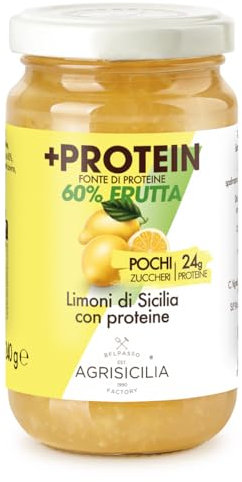 Agrisicilia +Protein Marmellata di Limoni di Sicilia, 24 grammi di proteine, fonte di proteine, pochi zuccheri aggiunti,frutta di alta qualità, 240 grammi