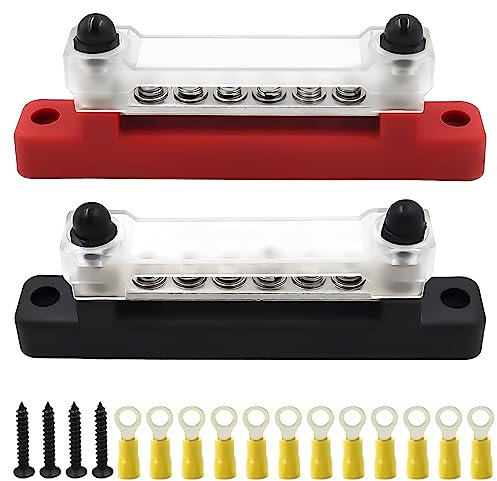 Bus Bar Power Terminal Block: YOYIAG 2 Pieces Screw Terminal Power Distribution Block with Lid Bus Bar Power Terminal Blocks, Stud Power Distribution Block for Automotive Boat Marine