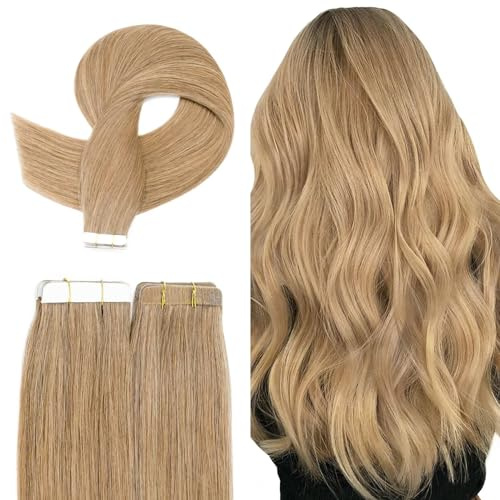 TESS Tape Extensions Echthaar 30 cm, Blond Tape Klebeband Haarverlängerung 20 pcs Glatt Dunkelblond Remy Tape in Hair Extensions für Haarverdichtung (20pcs-20g)