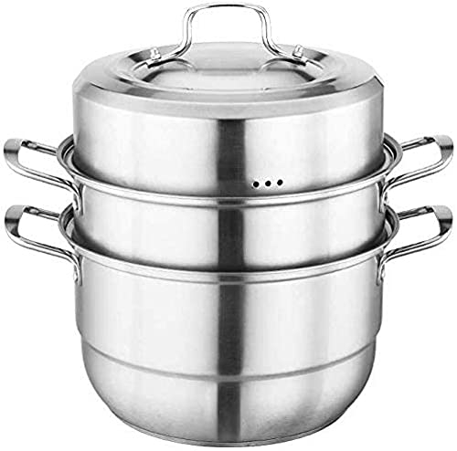 NOVSKI Universal-Dampfgarer-Set, Edelstahl-Dampftopf-Set, 3-Ebenen-Dampftopf Zum Kochen Von Speisen, Induktionsherd Gas Allgemeiner Suppentopf-28cm