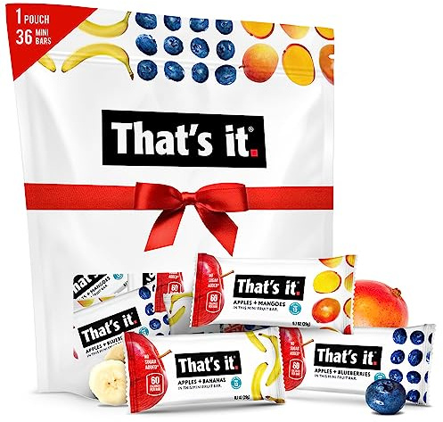 That's it. Mini Fruit Bars Gift Pouch (Variety 36 Count) No Sugar Added, Plant-Based, Vegan & Gluten Free, Paleo, Non GMO, Fiber (12 Banana, 12 Blueberry, 12 Mango)
