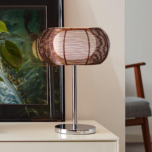 Lightbox Tischlampe - dekorative Tischleuchte mit Schnurzwischenschalter für Wohnzimmer und Esszimmer - aus Metall/Glas - in Bronzefarben/Chromfarben - Ø 26 cm
