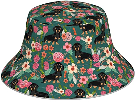 874 Fischerhut Dackel Blumen Hund Buschhut Unisex Bucket Hat Atmungsaktiv Strandhut Für Herren Jungen Angeln