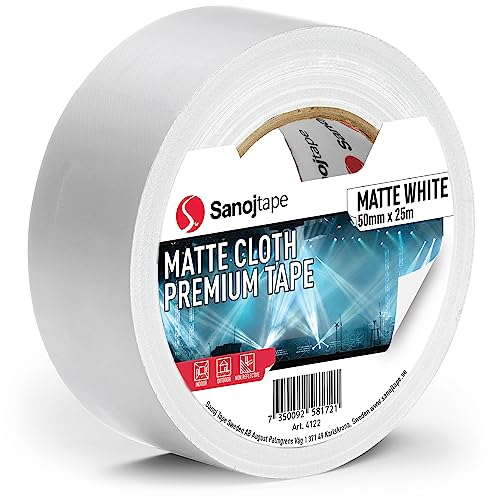 Sanojtape Nastro Gaffer Professionale Bianco Opaco 50mm x 25m Nastro Telato Gaffer per il Settore Suono e Luci