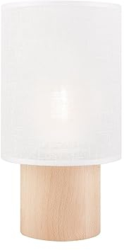 Licht-Erlebnisse Tischlampe 30 cm Ø 16 cm E27 Weiß Stoff Holz Modern REI Tischleuchte Wohnzimmer Nachttischlampe