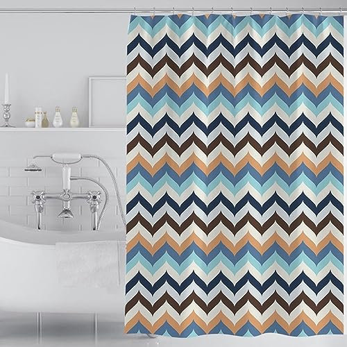 Lieson Duschvorhang 100x200CM Bunt, Polyester Anti Schimmel Duschvorhang mit ÖSEN Welle Streifen Muster Badewanne Duschvorhang mit Haken