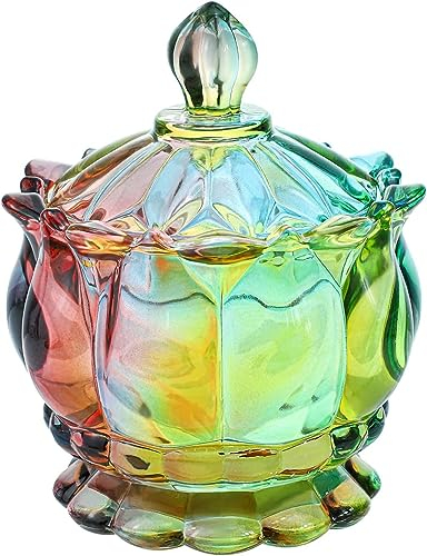 6 oz Colorful Embossed Glass Jars with Lid - Rainbow Candy Dish, Jewelry Dish, Small Decorative Jars for Candy Buffet, Kitchen, Home, Office Desk, Party (Flower)