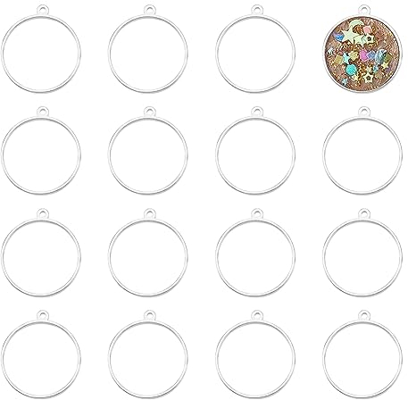 UNICRAFTALE 16 Stück 23 mm 304 Edelstahl Lünetten Anhänger Offener Rückseite Runde Ring Anhänger Epoxidharz Rahmen Anhänger Für DIY Schmuckherstellung Aus Gepressten Blumen Aus UV Harz