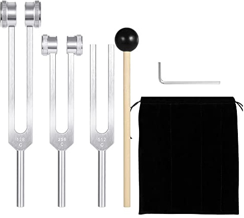 Koeydxst (128Hz, 256Hz, 512Hz) Tuning Fork Set, Tuning Forks with Reflex Hammer for Chakra/Healing/Sound Therapy/Repair