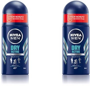 Nivea Men Dry Active Deo Roll-On, 50 ml (Packung mit 2)