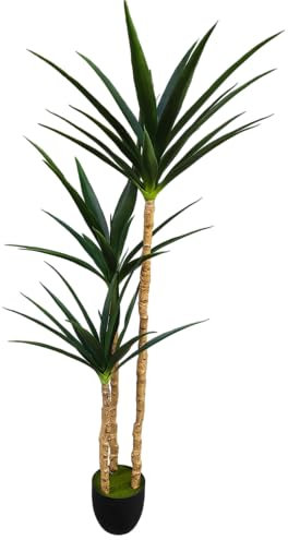 5.3Ft Artificial Agave Plant Faux Tree Indoor Outdoor - Realistic 3 Heads Fake Agave with Planter, Tall Potted Silk Plant for Home Office Living Room Patio Garden Decor