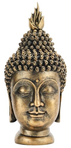 AMOIENSIS Buddha-Kopf-Statue, Zen, Meditationsdekoration, 27,9 cm, Harz, Antik-Gold-Buddha-Kopf-Statue für buddhistische spirituelle Altar-Dekoration, Buddhismus-Geschenke