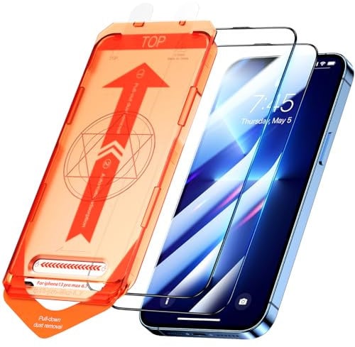 UniqueMe Displayschutzfolie für iPhone 13 Pro Max/iPhone 14 Plus – 6,7 Zoll [Auto-Staub-Kit], gehärtete Glasfolie, 10 x Anti-Kratzer [9D volle Abdeckung], 2 Stück