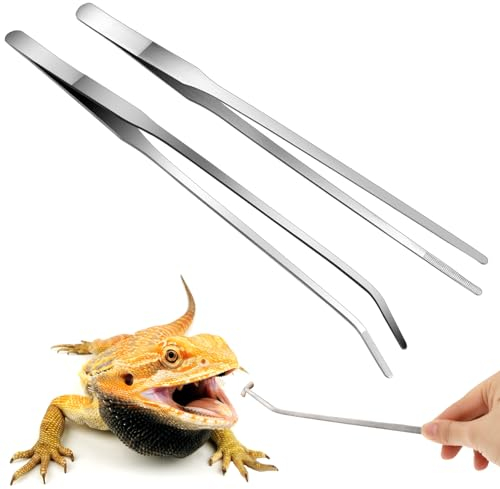 2 Stück Gebogen Aquarium Pinzette Lang 27 cm Pinzette Edelstahl,Pinzette Lang,Futterzange Edelstahl Mit Gummispitze Gerade und Gebogen Pinzetteterrarium Werkzeug,Futterwerkzeug für Aquarium-Silber