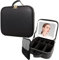 VNIMTI Kosmetiktasche mit Spiegel, Schminktasche mit Spiegel 3 Farben LED Licht, Damen Kosmetikkoffer, Makeup Tasche mit Pinsel-Aufbewahrung, Schwarz