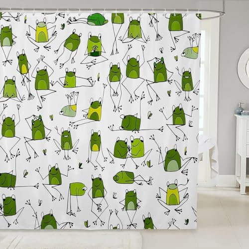 Luowenji Rideau de Douche 120x180 Grenouille Rideau Douche Anti Moisissure Dessin Animé Rideaux Douche Imprimé 3D Tissu Lavable Polyester pour Baignoire Salle de Bain, avec Crochets 5552L