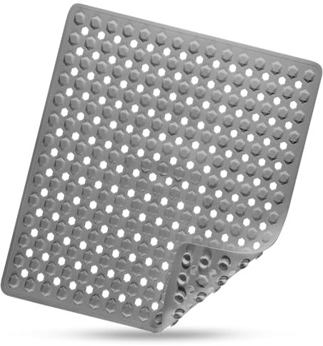 DOROP Square Shower Mat Non Slip Anti Mould for Inside Bath Shower 53 x 53cm Machine Washable PVC Shower Bath Mats for Kids Elderly Anti Slip Safety Bathroom Mat with Suction Cups Drain Holes,Gray