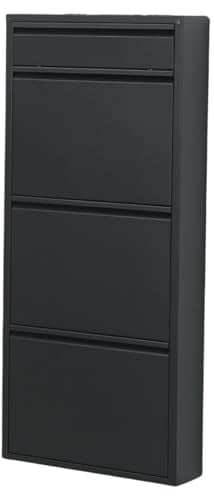 Alveon Schuhschrank Schmal Schuhregal Metall Schuhkipper mit Magnet Klappen Schuhablage Montiert und Wandmontage (Anthrazit, 3 Plus Klappen)