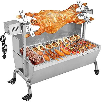 BBQ Rotisserie Grill Charcoal Roast Machine Bearing Lamb Spit Roaster Hog Roasting Machine for Outdoor Picnic Camping Height-Adjustable