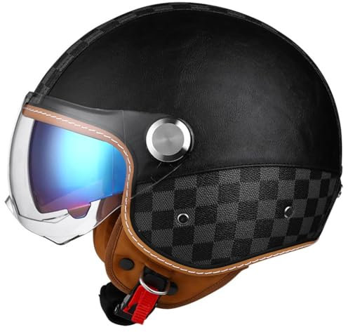 Casco Moto Jet Casco Scooter con Occhiali a Doppia Visiera Fodera Rimovibile Protezione per Le Orecchie Casco da Motociclista con Certificazione ECE Casco Scooter Adult Uomo Donna