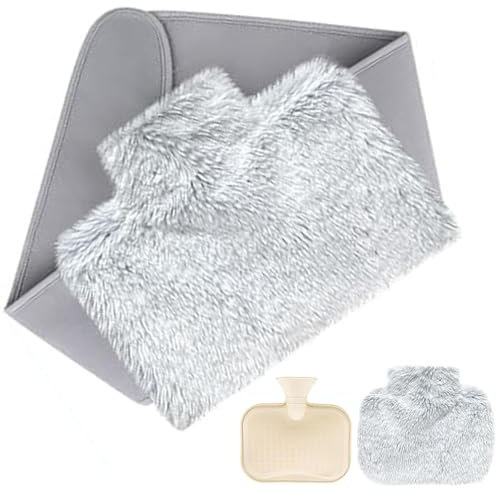 Fluffy Waist Cover Hot Water Bottle Pouch - 1000ml, Wrap Around for Body, Neck, Shoulder, Back, Waist & Period (Gray)