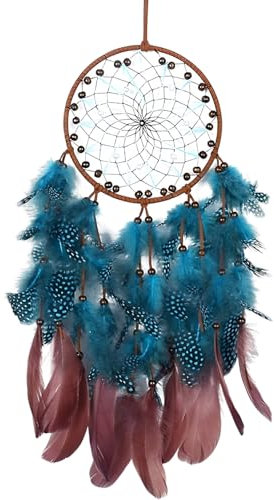 Traumfänger Klein, Handgefertigt Dreamcatcher mit Federn, Böhmischer Stil, Bastelset für Schlafzimmer, Wandbehang, Auto Ornamente, Marineblau