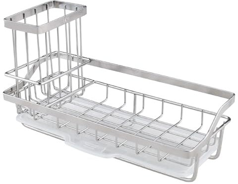 Vexillic Organizador de Fregadero Cocina, Soporte para Esponjas Inoxidable Soporte de Esponja con Bandeja Ayuda Práctica para Organizar la Cocina (Conjunto de Tres Piezas-Plata)