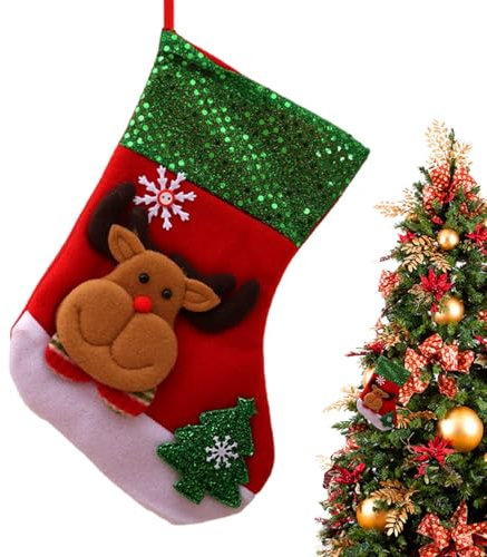 Hugsweet Vintage-Weihnachtsstrümpfe, 25,4 x 17,8 cm, Weihnachtsstrümpfe und Halter mit -Muster, große Familienstrümpfe, waschbare Weihnachtsstrümpfe für Familie, Kinder, Kaminbehang