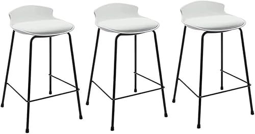 DZYHFCO Juego de 3 sillas de desayuno para cocina de piel sintética, taburetes altos de metal, silla de bar con respaldo bajo, taburete de bar (blanco, altura sentada de 70 cm)