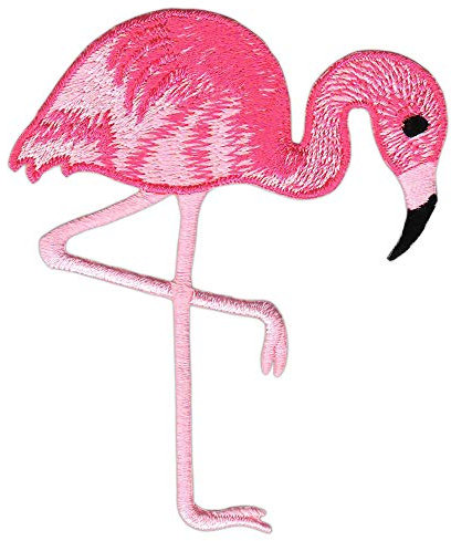 Flamingo Vogel Pink gebückt Aufnäher zum aufbügeln oder aufnähen Bügelbild Aufbügler für Kleidung gestickter Bügelpatch Applikation Patch Größe 6,8 x 8,0 cm