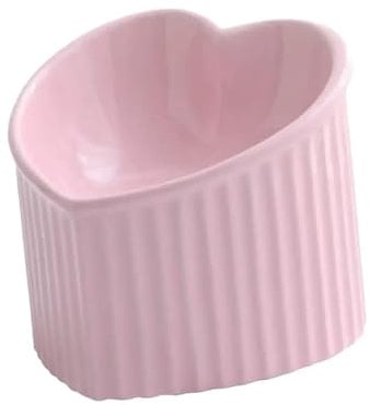 HUIJIQX KICPUK Ceramic Tilted Elevated Cat Bowl Heart Shape Anti Slip Cute For Cats Kitten Small Dogs Functional Width 14cm Handmade Pet Feeder(Pink)