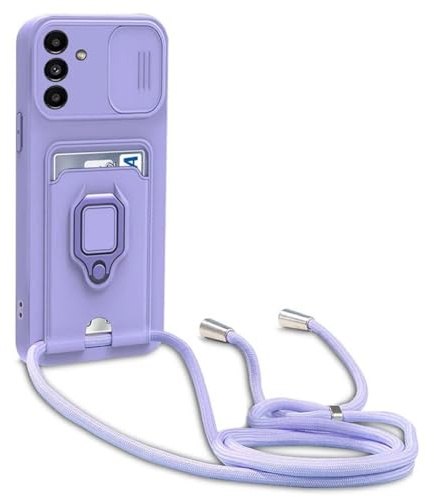 BGHHEU Handykette Schutzhülle kompatibel mit Samsung Galaxy A16 Handyhülle mit Band,Schiebe Kameraschutz,360 Grad Ringhalter Stand,Kartenfach,Verstellbarer Halskette Silikon hülle - Violett