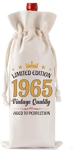 60th Birthday Gifts for Men and Women - 1965 Birthday Party Decorations Drawstring Burlap Wine Gift Bag for Best Friend Sister Brother Auntie Husband Wife Colleagues