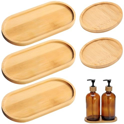 YOUNGSAY 5 Pièces Petit Plateau Bambou, Fabriqué à la Main Mini Plateau en Bois, Naturel Mini Plateau en Bambou, pour Servir des Desserts ou Plantes en Pot (2 Formes)