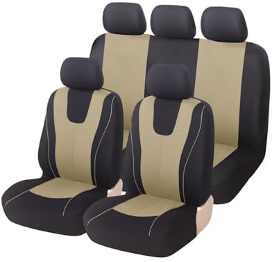 MaKeMoney 9 Stück Auto Sitzbezüge FüR VW Caddy Maxi 2015-2023 2024, Autositzbezüge Sitzschoner Schonbezüge Wasserdicht Innenraum Zubehör,B/Black Beige