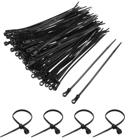 sourcing map 200PCS Black Zip Ties with Screw Holes 8 Inch Nylon Mount Head Cable Zip Ties Wire 88 lbs for Home Garden Indoor Outdoor