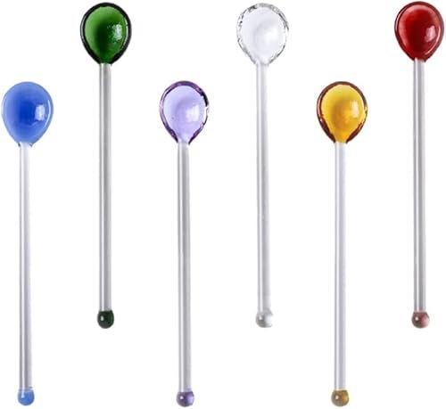 6 cucharas de cóctel de vidrio con mango largo, cuchara de mezcla, café, bebida, agitador, barra para bebidas, leche, té, coctai