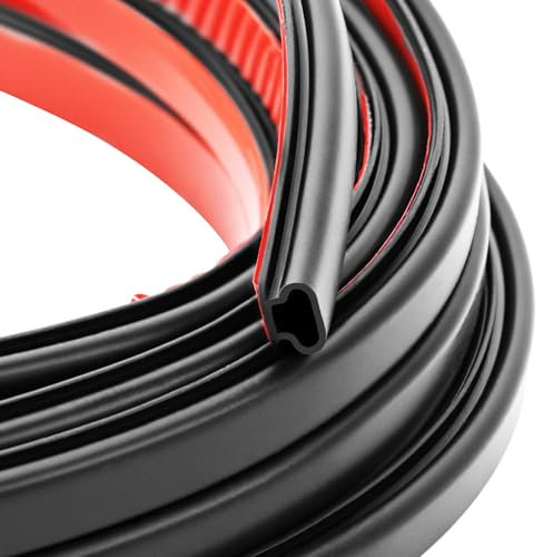 QWORK® Burlete de Goma Negro 6m para Puertas y Ventanas, Autoadhesivo e Insonorizante, Forma de D, 10 x 6 mm