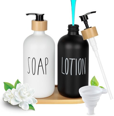 BBWELL Dispensador de Jabón para Cocina y Ducha,500 ml Botellas Dispensadoras de Jabón,Dispensador Jabon Vidrio,Botella Recipiente Botes de Champú para Loción, Gel de Ducha, Jabon de Manos