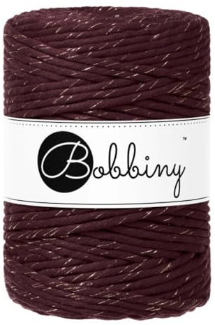 BOBBINY 5mm Makramee Garn Regular 100m weiches Baumwollgarn für DIY & Deko, Farbe:Golden Burgundy