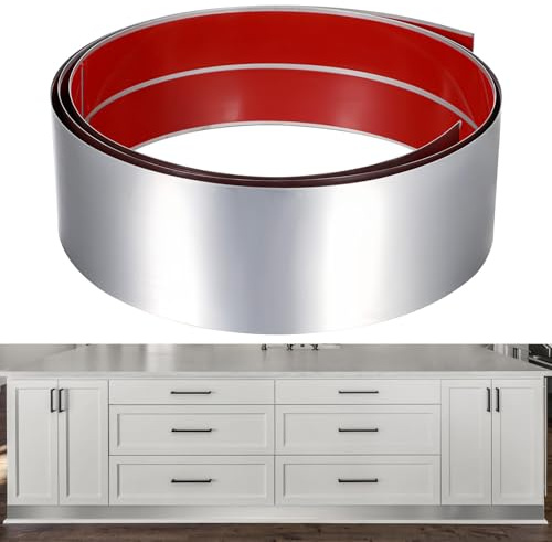 Battiscopa in acciaio inox, 10,2 x 299,7 cm, copertura base per battiscopa per parete, porta, armadio della cucina, punta della lavastoviglie, protezione antigraffio, argento spazzolato