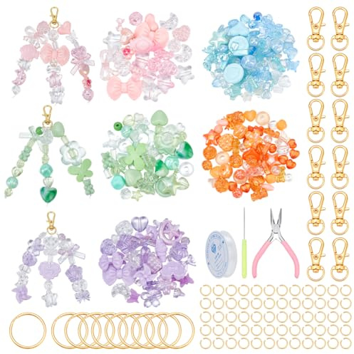 nbeads 350 Stück Lipgloss Schlüsselanhänger Making Kit, 235 Acrylperlen 304 Edelstahl Sprungringe Legierung Swivel Hummer Klaue Verschlüsse Faden und Werkzeuge Für DIY Lippenglanz Bastelarbeiten