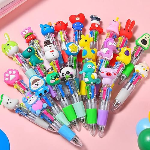 36 Stück 4-in-1 Mehrfarbiger Kugelschreiber, 4 Farben Cartoon-Kugelschreiber mit einziehbar Stift, Kreativer Süßer Cartoon-Stift, Give Aways Kindergeburtstag für Kinder 5 6 7 8 9 10 Jahre (A)
