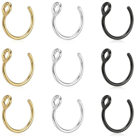 9 Stück Fake Nasenring 20g 8mm, Fake Nasen Piercing Hoop Set Fakes Piercing Lippen Septum Nasenrings Fakes Set Edelstahl Für Künstliche, Septum Aus Edelstah Nasenpiercing-Ohrringe Für Lippe Tragu